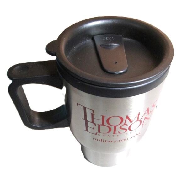 Thomas Edison State College Travel Mug Stainless Steel with Lid and Handle 16 Oz - Picture 3 of 5